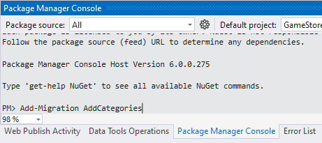 asp.net core migration init