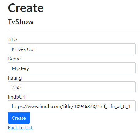 asp net core create