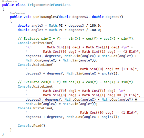 Trigonometric functions c#