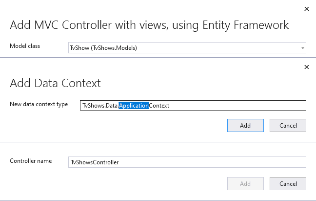 scaffolding mvc core