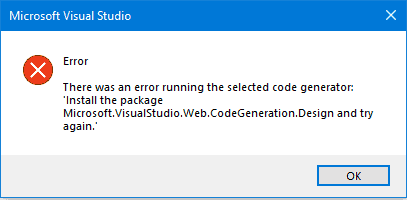 install the package microsoft.visualstudio.web.codegeneration.design